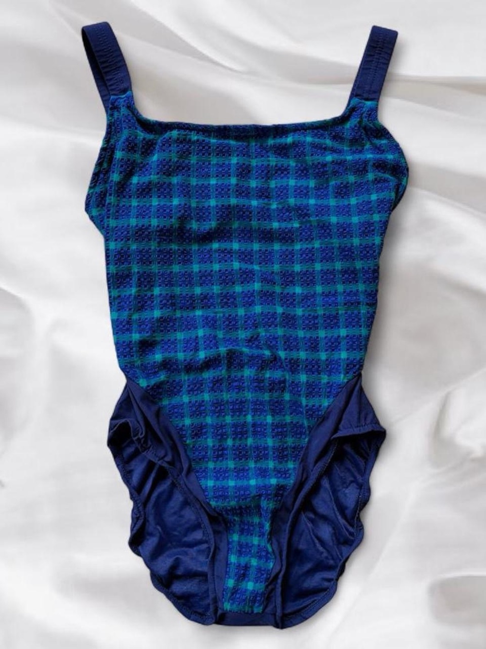 Navy & Green Plaid One Piece Swimsuit